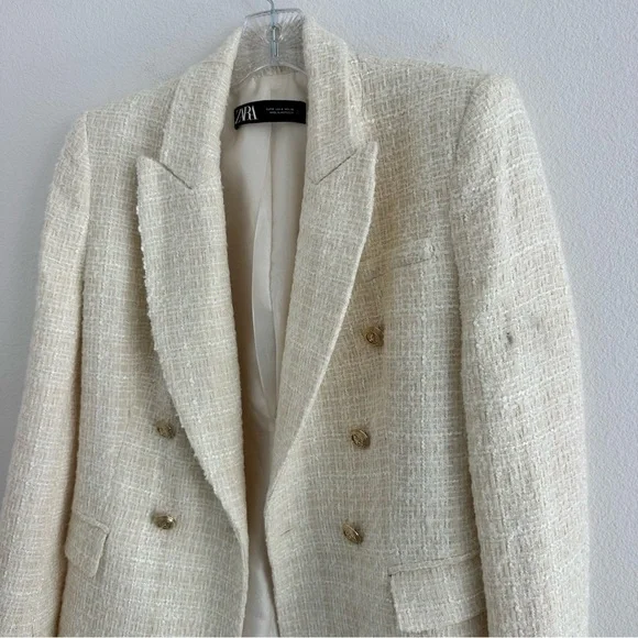 Zara Cream Tweed Double-Breasted Blazer Blogger Favorite Size: S - Picture 11 of 16
